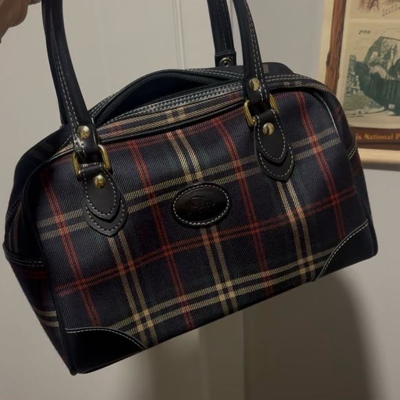 Unknown Handbags - Vintage Tartan Plaid Top Handle Satchel with Leather Trim - Classic Shoulder Bag